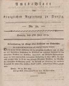 Amts-Blatt der Königlichen Regierung zu Danzig, 3. Juni 1819, Nr. 22