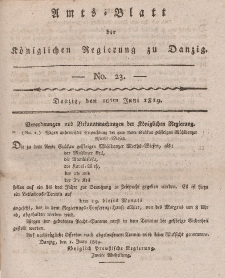 Amts-Blatt der Königlichen Regierung zu Danzig, 10. Juni 1819, Nr. 23