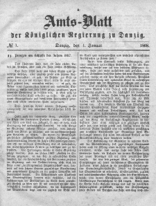 Amts-Blatt der Königlichen Regierung zu Danzig, 1. Januar 1868, Nr. 1