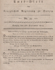 Amts-Blatt der Königlichen Regierung zu Danzig, 2. September 1819, Nr. 35
