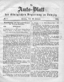 Amts-Blatt der Königlichen Regierung zu Danzig, 29. Januar 1868, Nr. 5