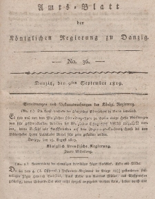 Amts-Blatt der Königlichen Regierung zu Danzig, 9. September 1819, Nr. 36