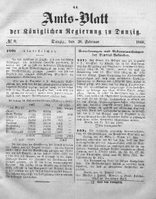 Amts-Blatt der Königlichen Regierung zu Danzig, 26. Februar 1868, Nr. 9