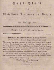 Amts-Blatt der Königlichen Regierung zu Danzig, 16. September 1819, Nr. 37
