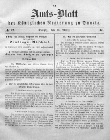 Amts-Blatt der Königlichen Regierung zu Danzig, 18. März 1868, Nr. 12