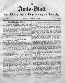 Amts-Blatt der Königlichen Regierung zu Danzig, 1. April 1868, Nr. 14