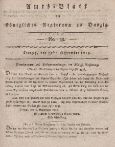 Amts-Blatt der Königlichen Regierung zu Danzig, 23. September 1819, Nr. 38