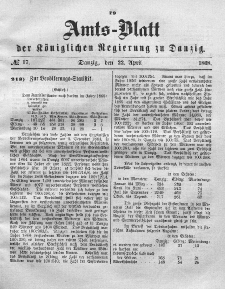 Amts-Blatt der Königlichen Regierung zu Danzig, 22. April 1868, Nr. 17