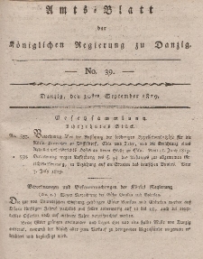Amts-Blatt der Königlichen Regierung zu Danzig, 30. September 1819, Nr. 39