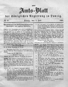Amts-Blatt der Königlichen Regierung zu Danzig, 1. Juli 1868, Nr. 27