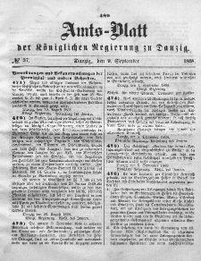 Amts-Blatt der Königlichen Regierung zu Danzig, 9. September 1868, Nr. 37