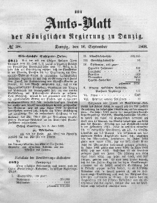 Amts-Blatt der Königlichen Regierung zu Danzig, 16. September 1868, Nr. 38