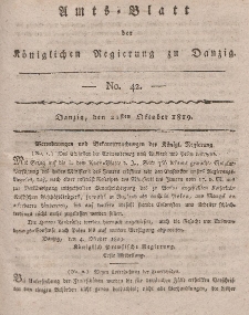 Amts-Blatt der Königlichen Regierung zu Danzig, 21. Oktober 1819, Nr. 42