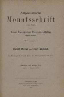 Altpreussische Monatsschrift, 1901, Oktober-Dezember, Bd. 38
