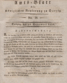 Amts-Blatt der Königlichen Regierung zu Danzig, 24. September 1828, Nr. 39