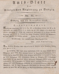Amts-Blatt der Königlichen Regierung zu Danzig, 12. November 1828, Nr. 46