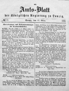 Amts-Blatt der Königlichen Regierung zu Danzig, 17. März 1869, Nr. 11