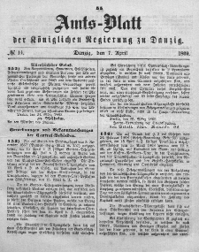 Amts-Blatt der Königlichen Regierung zu Danzig, 7. April 1869, Nr. 14