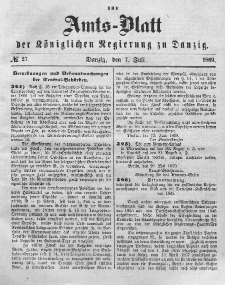 Amts-Blatt der Königlichen Regierung zu Danzig, 7. Juli 1869, Nr. 27