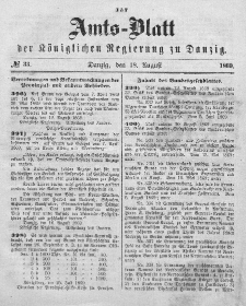 Amts-Blatt der Königlichen Regierung zu Danzig, 18. August 1869, Nr. 33