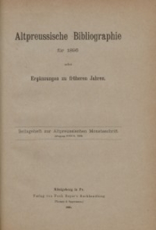 Altpreussische Monatsschrift, 1896, Beilageheft, Bd. 33