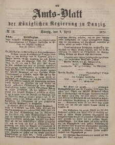 Amts-Blatt der Königlichen Regierung zu Danzig, 4. April 1874, Nr. 14