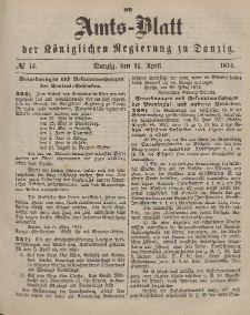 Amts-Blatt der Königlichen Regierung zu Danzig, 11. April 1874, Nr. 15