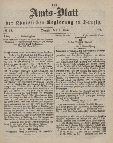 Amts-Blatt der Königlichen Regierung zu Danzig, 2. Mai 1874, Nr. 18