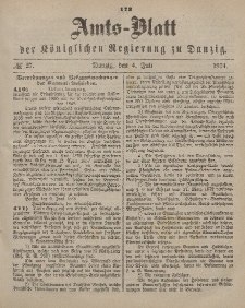 Amts-Blatt der Königlichen Regierung zu Danzig, 4. Juli 1874, Nr. 27