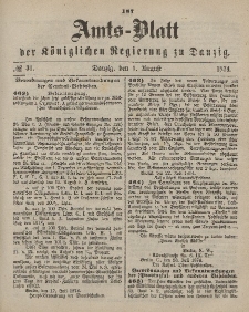 Amts-Blatt der Königlichen Regierung zu Danzig, 1. August 1874, Nr. 31