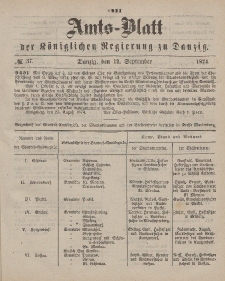 Amts-Blatt der Königlichen Regierung zu Danzig, 12. September 1874, Nr. 37