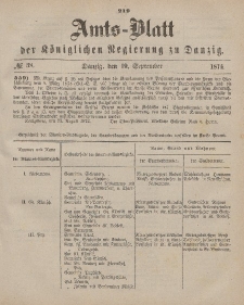 Amts-Blatt der Königlichen Regierung zu Danzig, 19. September 1874, Nr. 38