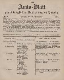 Amts-Blatt der Königlichen Regierung zu Danzig, 26. September 1874, Nr. 39