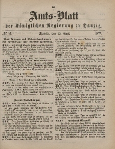 Amts-Blatt der Königlichen Regierung zu Danzig, 22. April 1876, Nr. 17