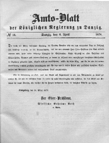 Amts-Blatt der Königlichen Regierung zu Danzig, 6. April 1878, Nr. 14