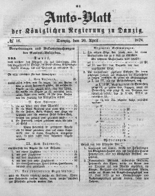 Amts-Blatt der Königlichen Regierung zu Danzig, 20. April 1878, Nr. 16