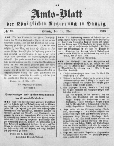 Amts-Blatt der Königlichen Regierung zu Danzig, 18. Mai 1878, Nr. 20