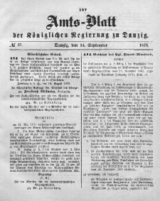 Amts-Blatt der Königlichen Regierung zu Danzig, 14. September 1878, Nr. 37