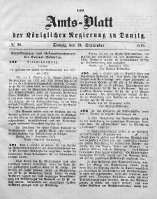 Amts-Blatt der Königlichen Regierung zu Danzig, 21. September 1878, Nr. 38