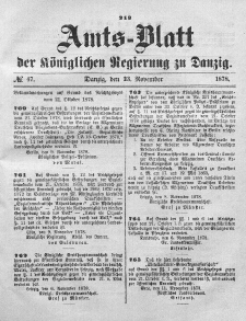 Amts-Blatt der Königlichen Regierung zu Danzig, 23. November 1878, Nr. 47