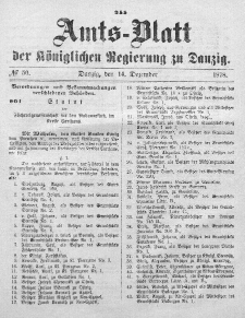 Amts-Blatt der Königlichen Regierung zu Danzig, 14. Dezember 1878, Nr. 50