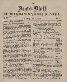 Amts-Blatt der Königlichen Regierung zu Danzig, 3. Mai 1873, Nr. 18