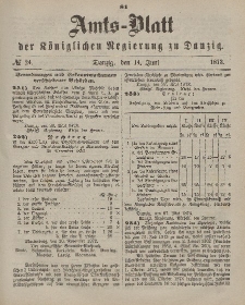 Amts-Blatt der Königlichen Regierung zu Danzig, 14. Juni 1873, Nr. 24