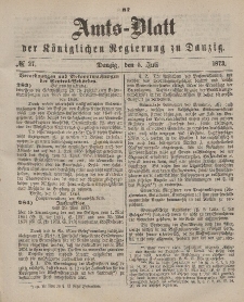 Amts-Blatt der Königlichen Regierung zu Danzig, 5. Juli 1873, Nr. 27