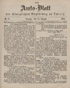 Amts-Blatt der Königlichen Regierung zu Danzig, 16. August 1873, Nr. 33