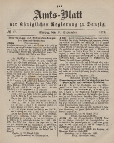 Amts-Blatt der Königlichen Regierung zu Danzig, 13. September 1873, Nr. 37
