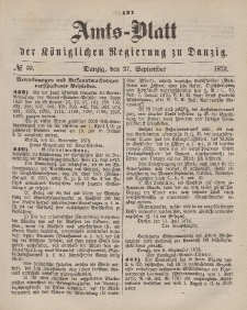 Amts-Blatt der Königlichen Regierung zu Danzig, 27. September 1873, Nr. 39