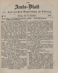 Amts-Blatt der Königlichen Regierung zu Danzig, 13. Dezember 1873, Nr. 50