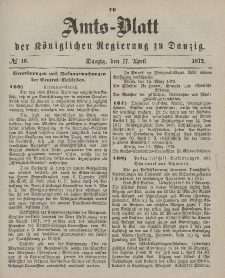 Amts-Blatt der Königlichen Regierung zu Danzig, 17. April 1872, Nr. 16