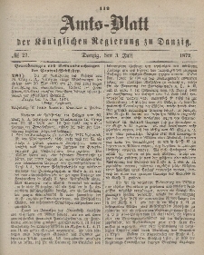 Amts-Blatt der Königlichen Regierung zu Danzig, 3. Juli 1872, Nr. 27